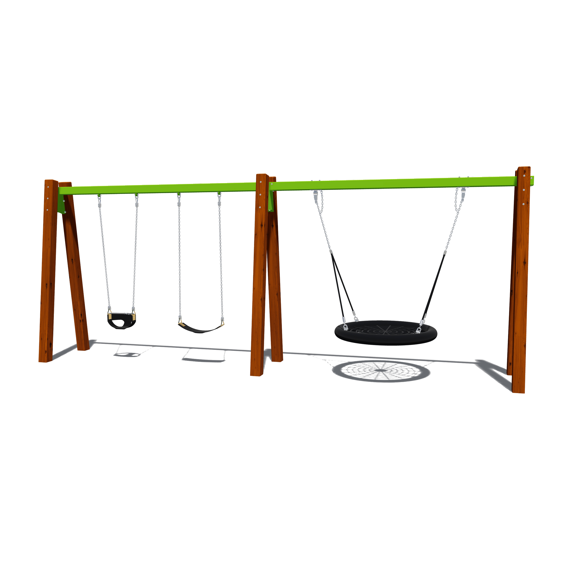 Supervised Early Childhood Swing Frame - Timber - Triple with Standard x 2 & Nest Swings