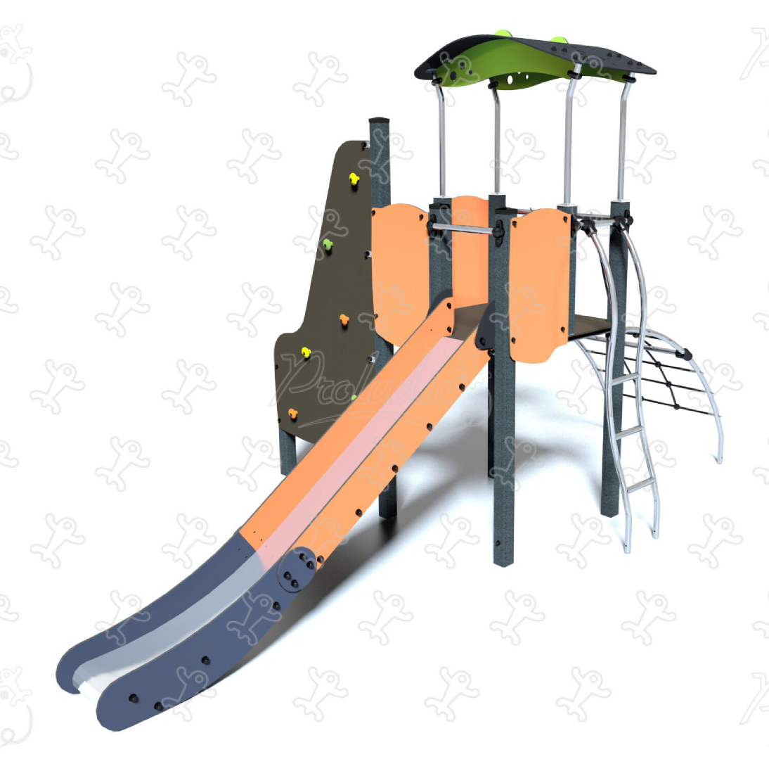Multiplay equipment with slide and climbing activities