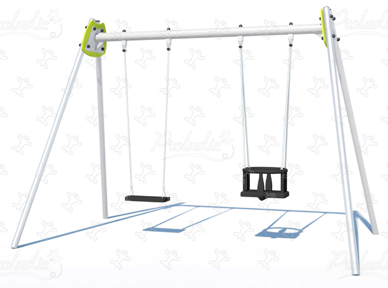 Swing set with 1 flat seat and 1 cradle seat
