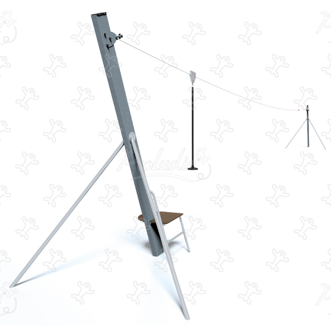 Cableway flying fox in metal for level ground