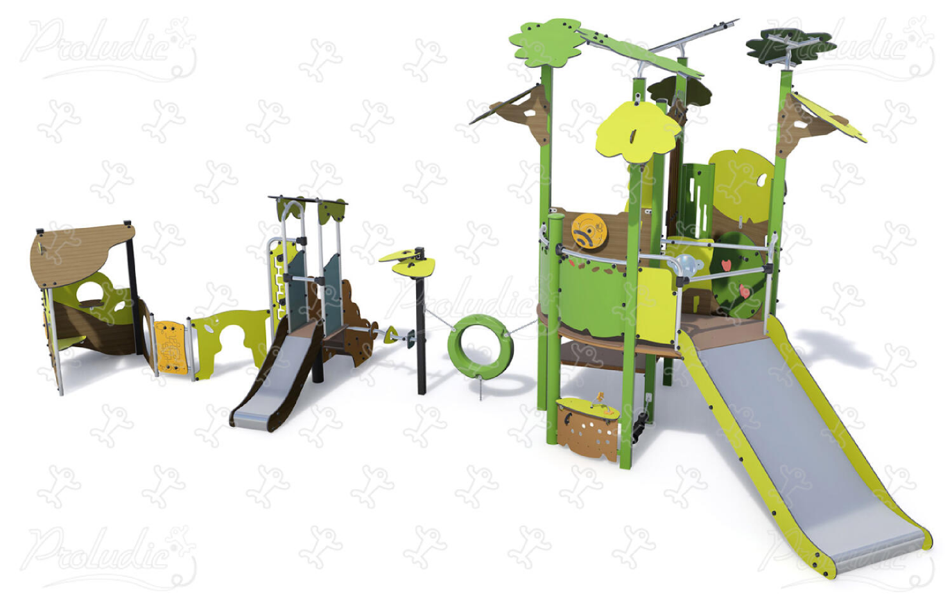 Ka'Yop Baby - Playground equipment with slides, playhouse cabins, and play panels