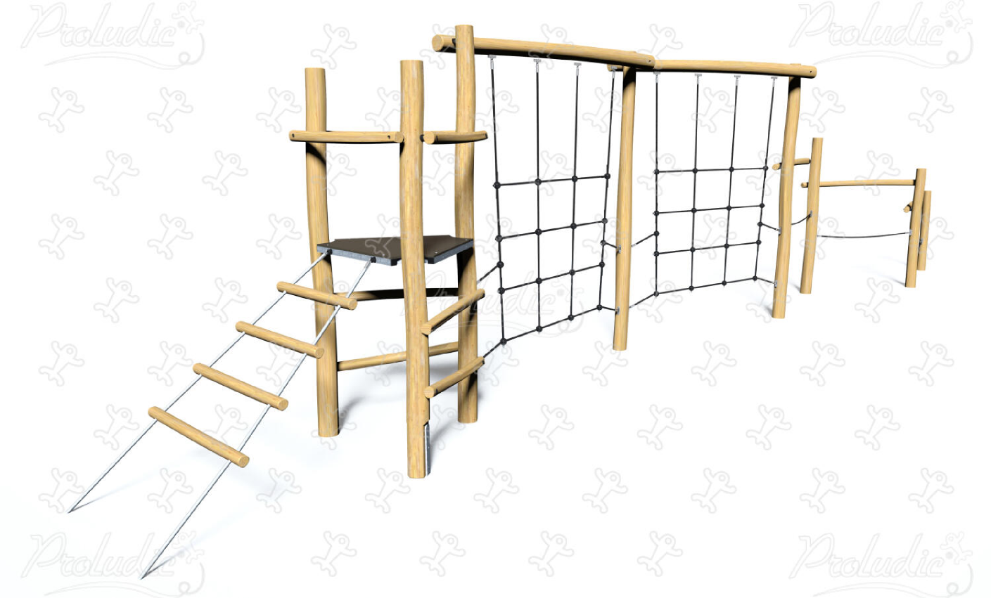 Wooden balancing trail with nets for outdoor playgrounds