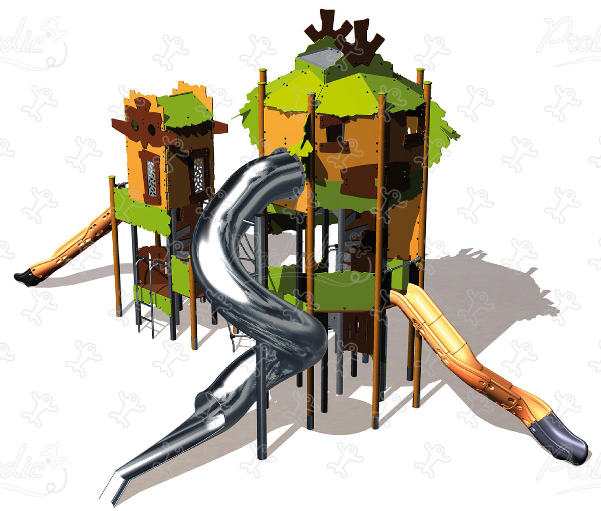 Giant double play tower with slides and climbing activities