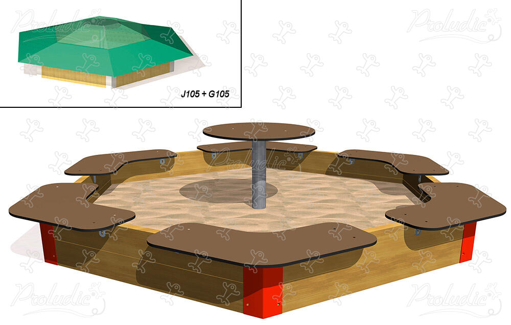 Hexagonal Sandbox with platforms for play