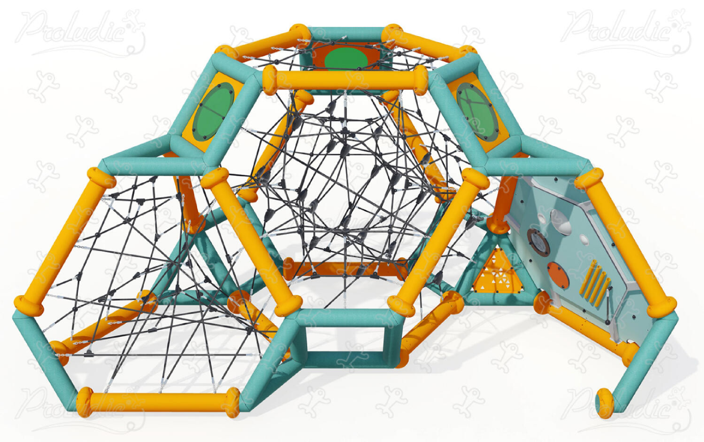 Climbing structure for children with rope tunnel