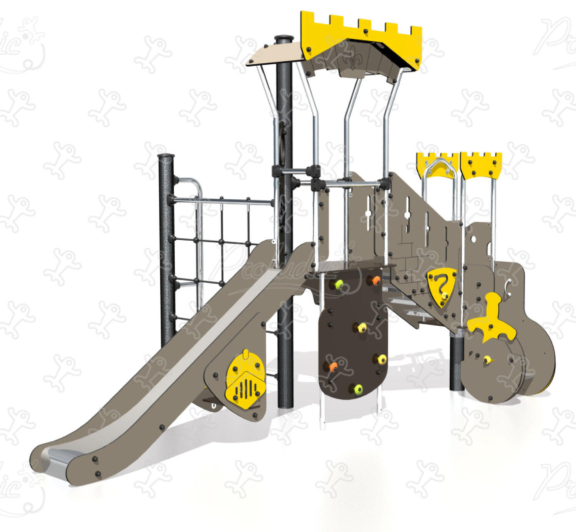 Fortress - Multiplay equipment with slides, elevated playhouse, and climbing activities