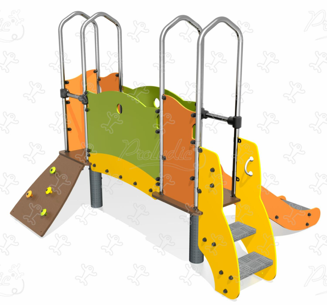 Early childhood multiplay equipment with climbing activities and slides
