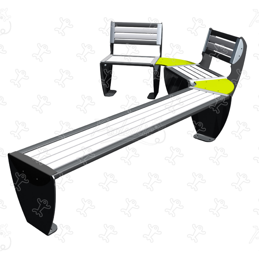 Bench and two seats in metal for outdoor furniture