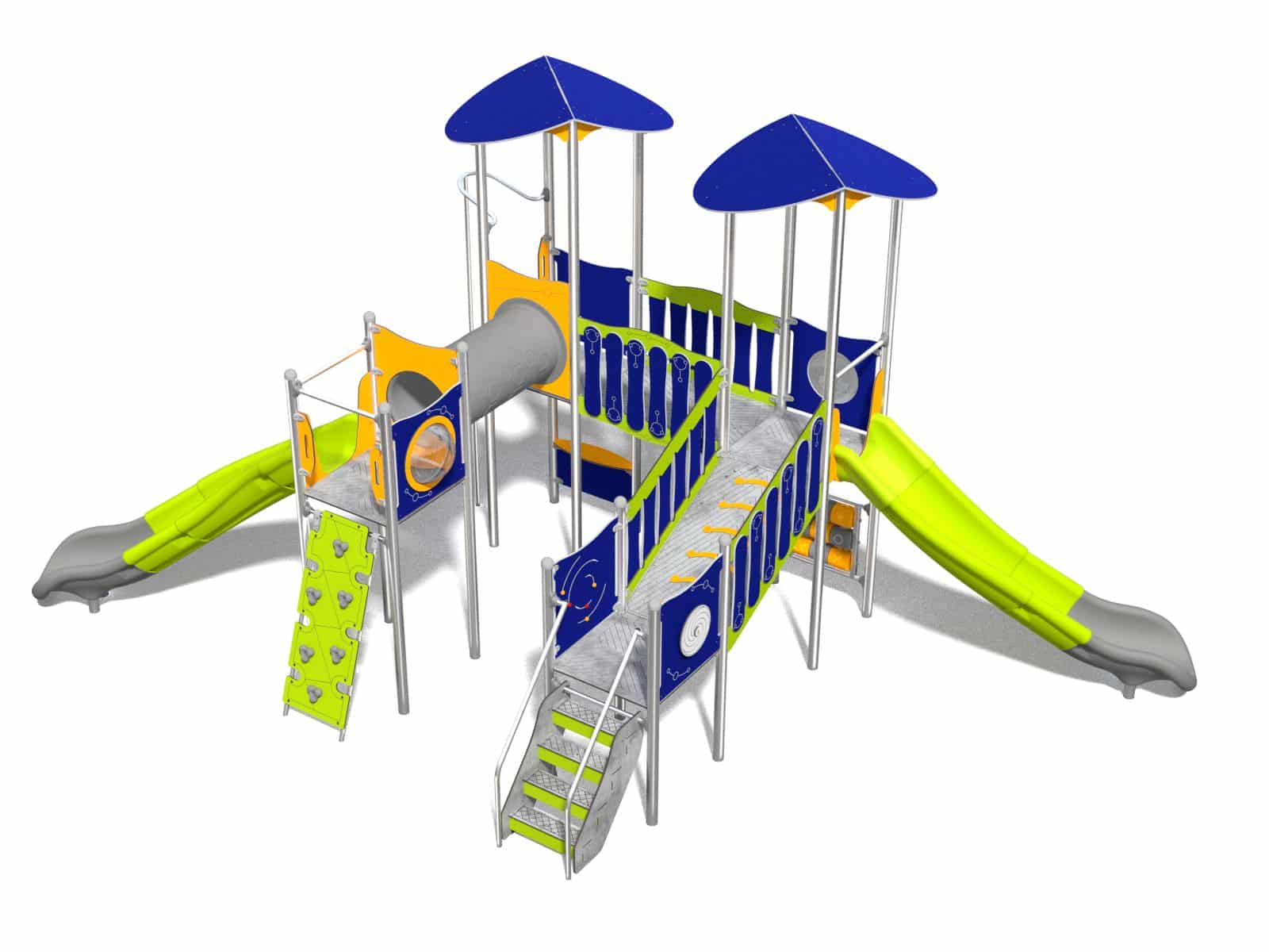 Four-track set with slide and bridge for playground