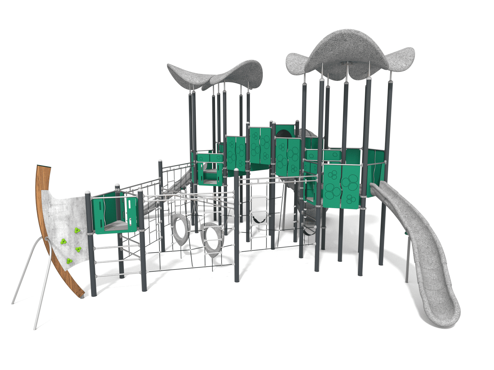 Recycling ship two-tower playground set