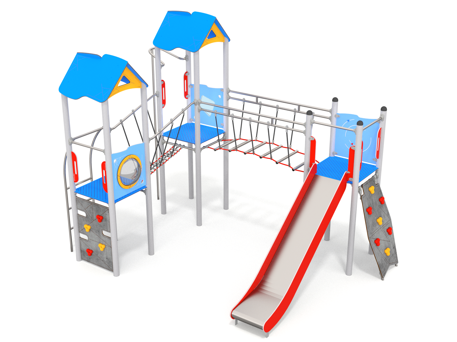 A three-tiered set with a bridge for the playground