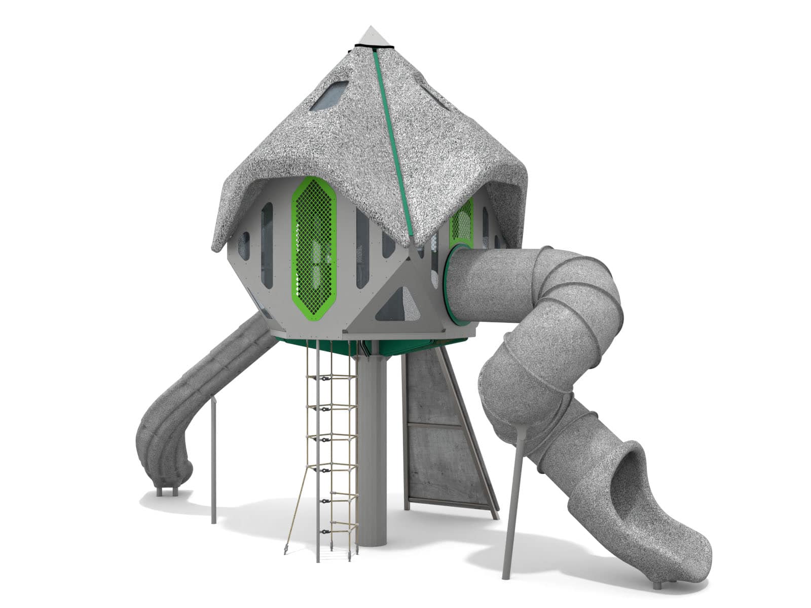 Recycling tower with slide for playground