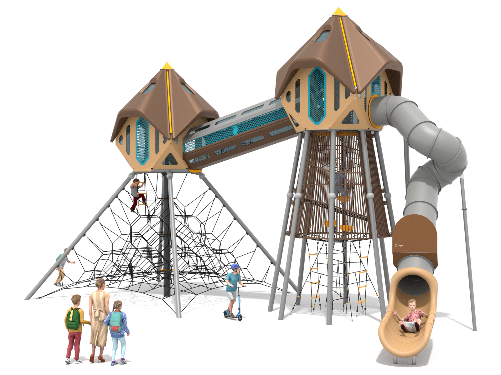 Double towers with slides and a lianarium