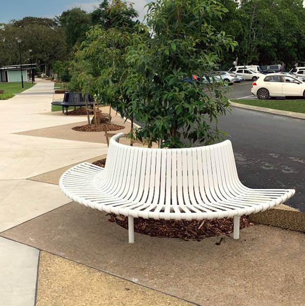 Semi-Circular Steel Slatted Seat with Back